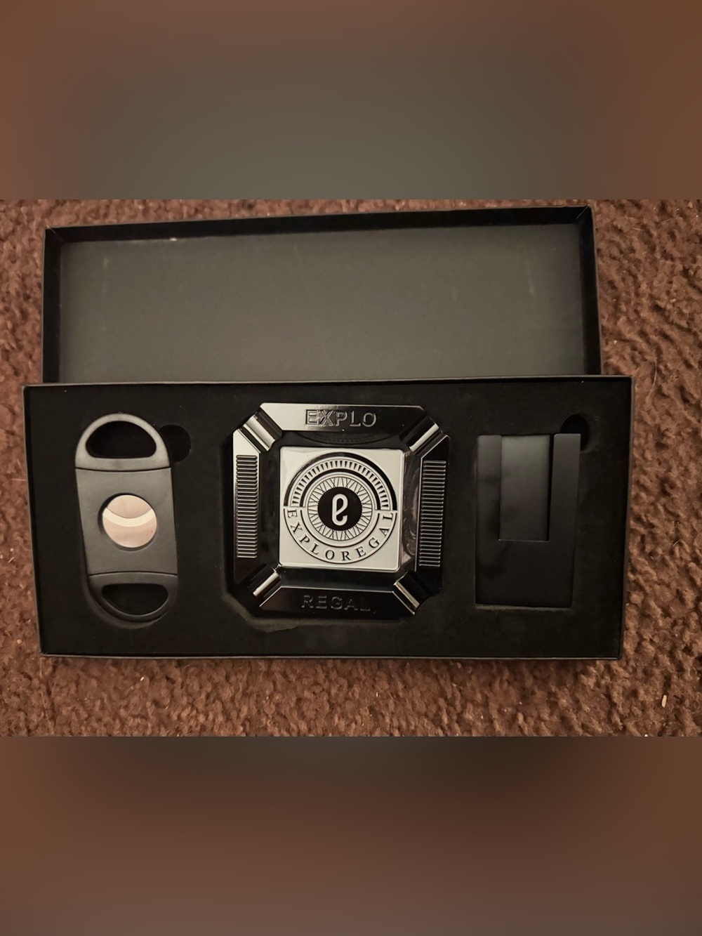 Regal Black Cigar Ashtray and Cutter Gift Set